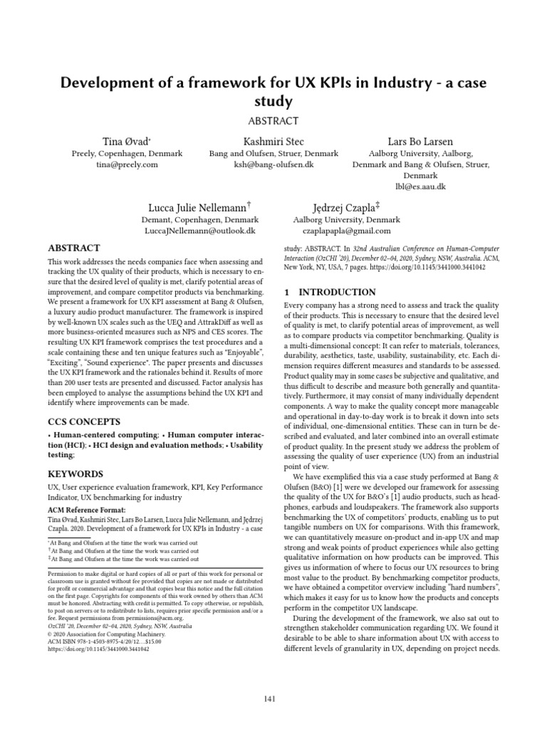 Development of A Framework For Ux Kpis in Industry - A Case Study | PDF ...