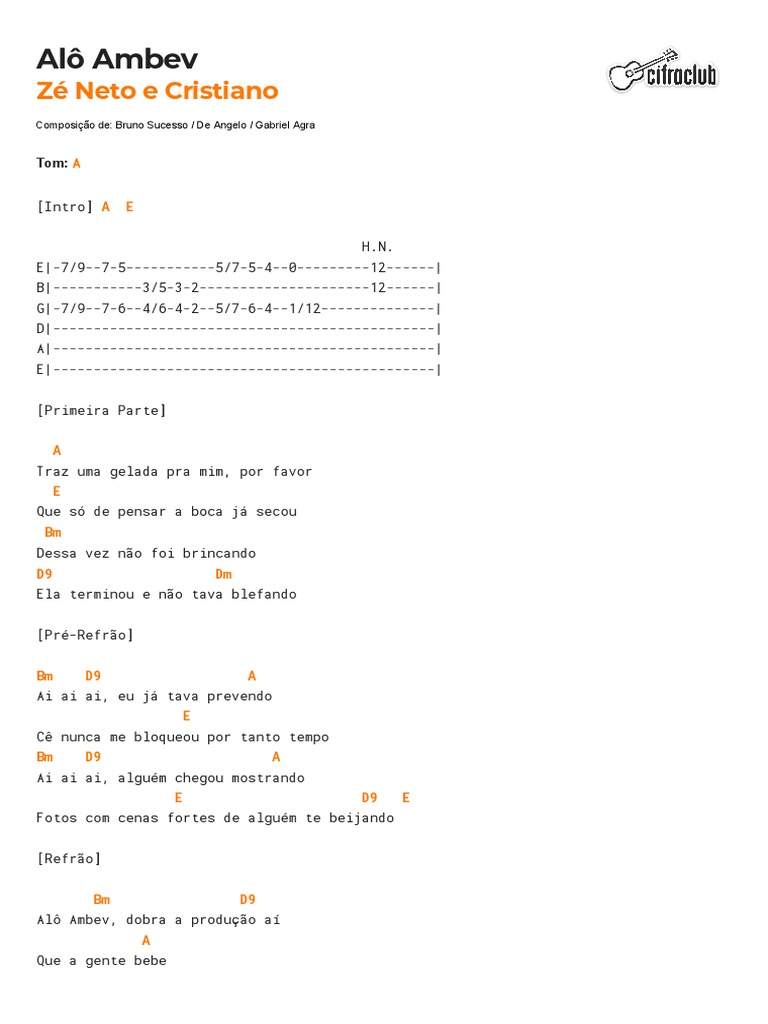 Cifra Club Zé Neto e Cristiano Alô Ambev PDF