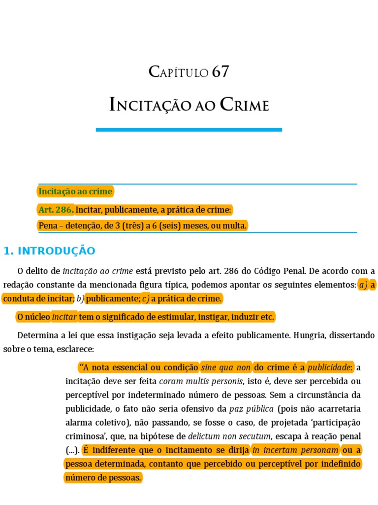Incitação ao Crime: Definições e Penalidades | PDF | Crime e Violência ...