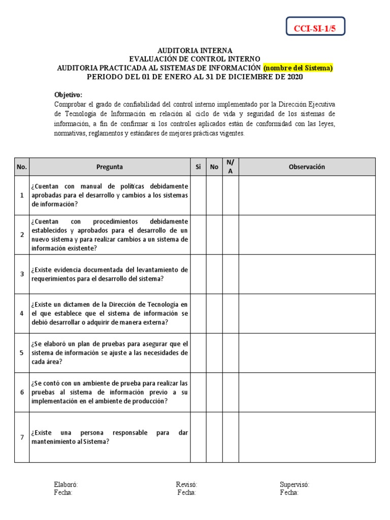 Cuestionario de Control Interno | PDF | Sistema de informacion | Auditoría