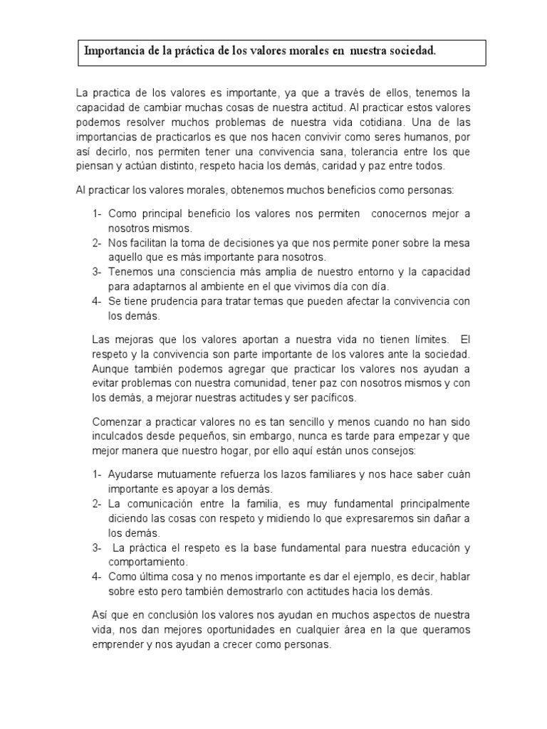 La Practica de Los Valores Es Importante | PDF | Tolerancia