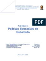 Sistema Escolar Politicas en Desarrollo, Trabajo 3, Sistema Educativo Venezolano