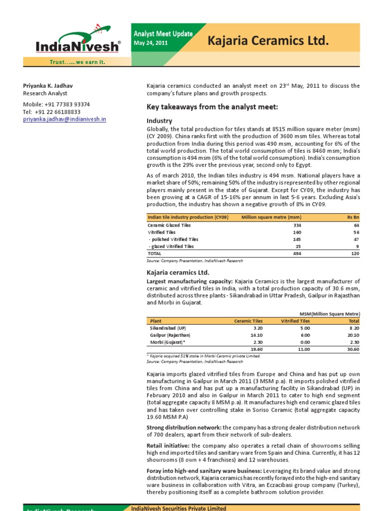 Kajaria Ceramics Analyst Meet Insights | PDF | Taxes | Retail