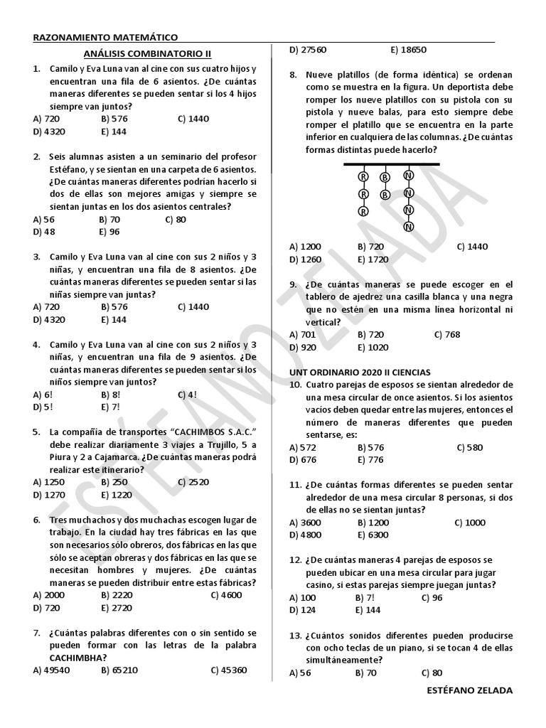Ejercicios de Razonamiento Combinatorio | PDF | Ajedrez | Juegos de ...