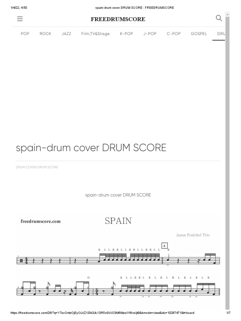 SpainDrum Cover DRUM SCORE FREEDRUMSCORE PDF