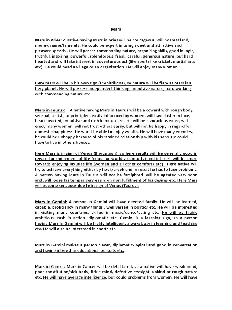 Mars in the Signs - Concise Descriptions of Mars' Placement and Effects ...