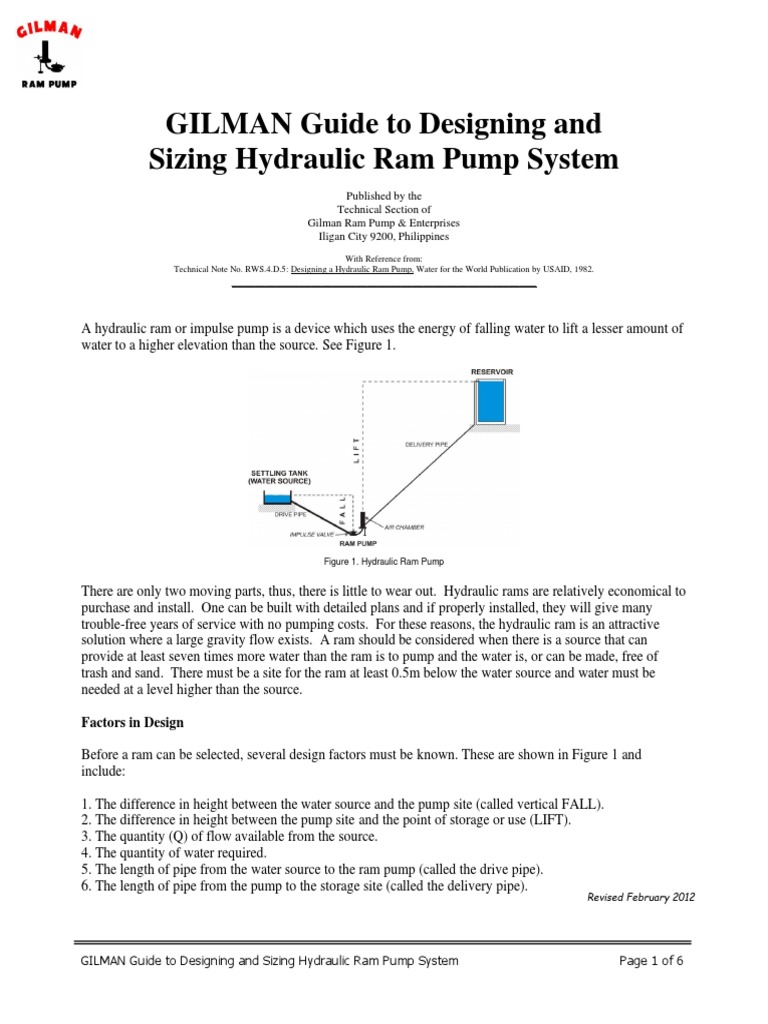 GILMAN Guide To Designing and Sizing Hydraulic Ram Pump System PDF