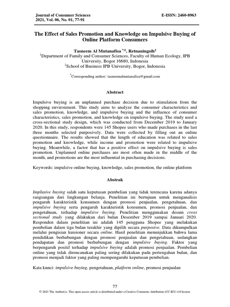 The Effect of Sales Promotion and Knowledge On Impulsive Buying of ...