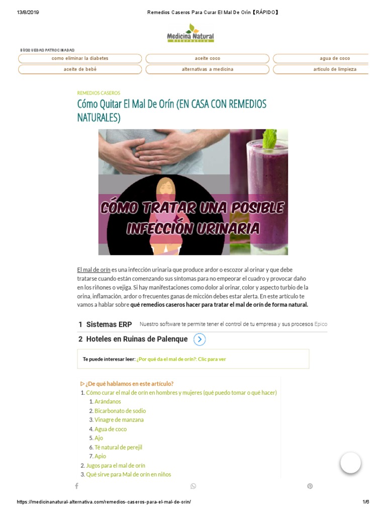 Remedios Caseros Para Curar El Mal De Orín【RÁPIDO】 PDF Infección