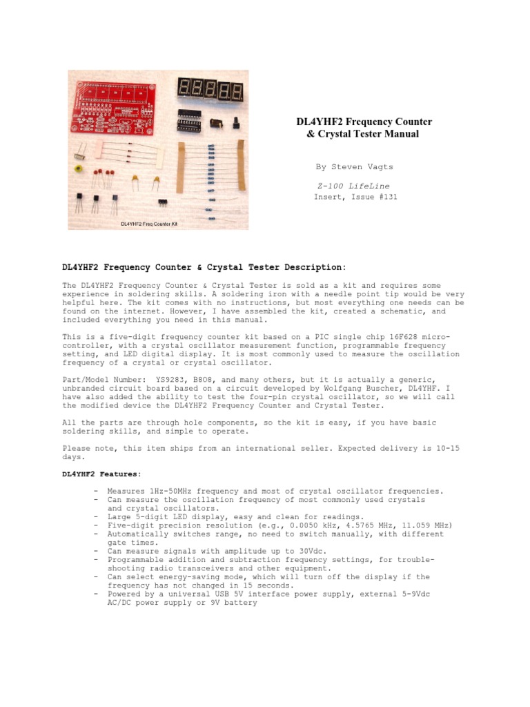 Frequency Counter & Crystal Tester DL4YHF2 Manual PDF Electrical