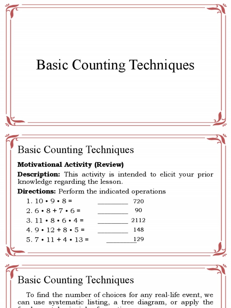 Basic Counting Techniques PDF Meal Desserts