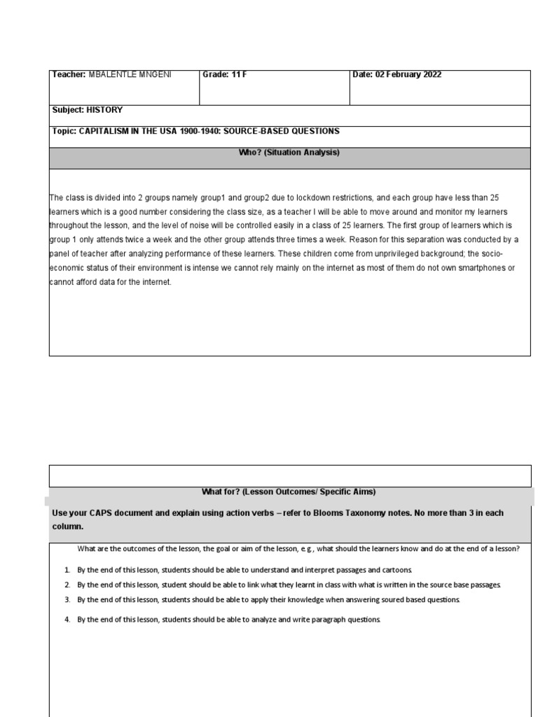 History Lesson Plan 2 2022 PDF Learning Lesson