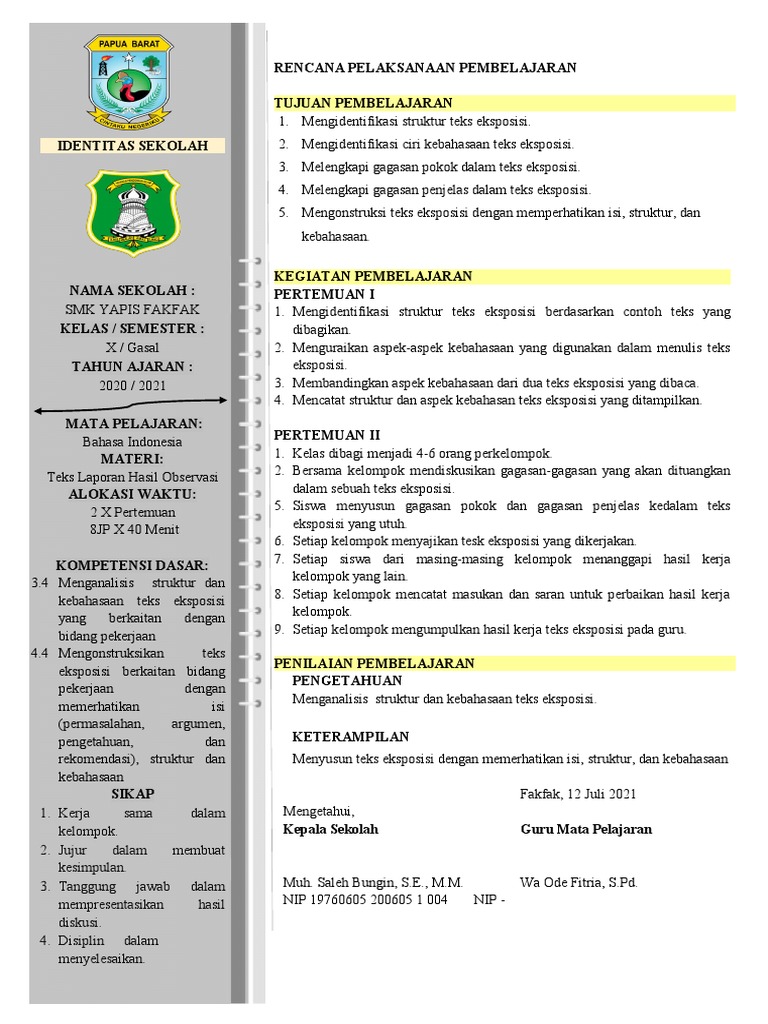 Rencana Pembelajaran Teks Eksposisi | PDF