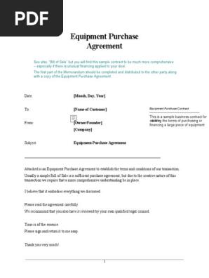 Printable Equipment Purchase Agreement