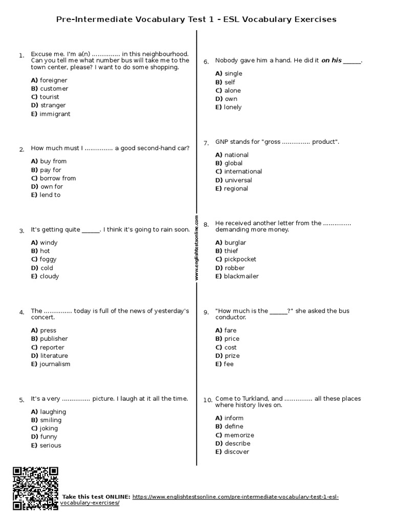 644-pre-intermediate-vocabulary-test-1-esl-vocabulary-exercises