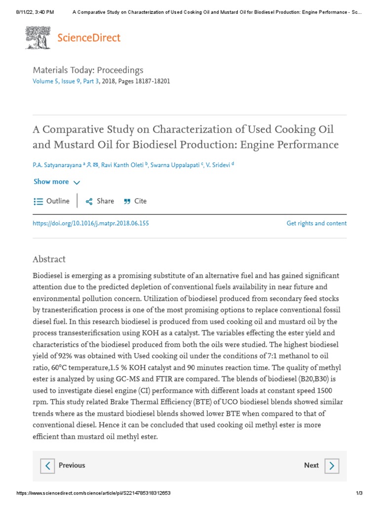 A Comparative Study On Characterization of Used Cooking Oil and Mustard ...