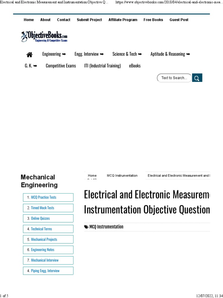 Electrical and Electronic Measurement and Instrumentation Objective Questions Set 07