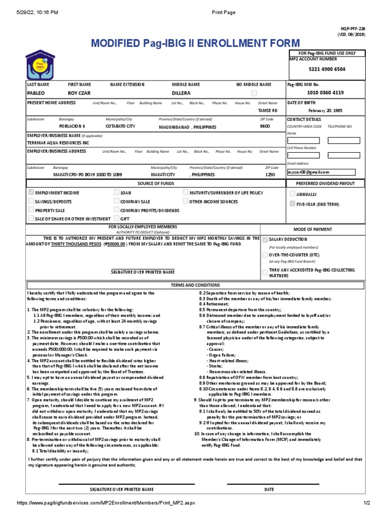 Pag-IBIG MP2 Enrollment Form | PDF | Economies | Business