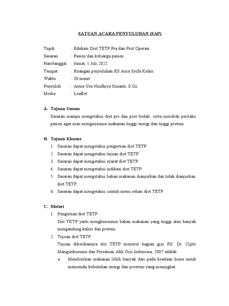 Edukasi Diet TETP untuk Pasien Operasi | PDF