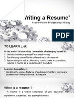 Writing A Resume': Academic and Professional Writing