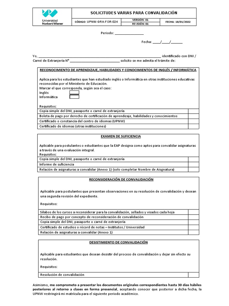 Solicitud de Convalidación de Estudios | PDF | Finanzas y dinero