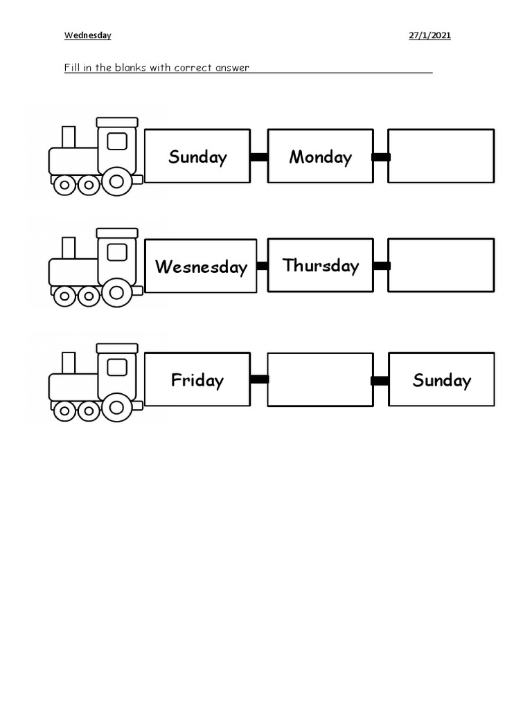 Sunday Monday: Fill in The Blanks With Correct Answer | PDF