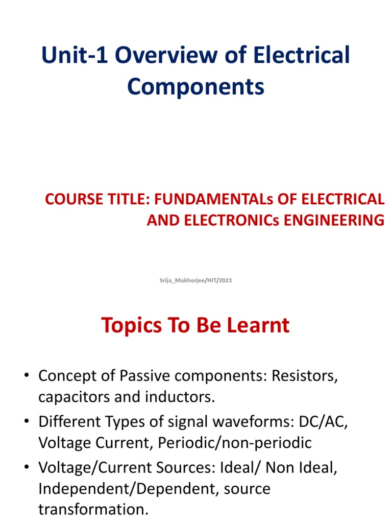Unit1 Basic Electrical Components PDF Electrical Network Voltage