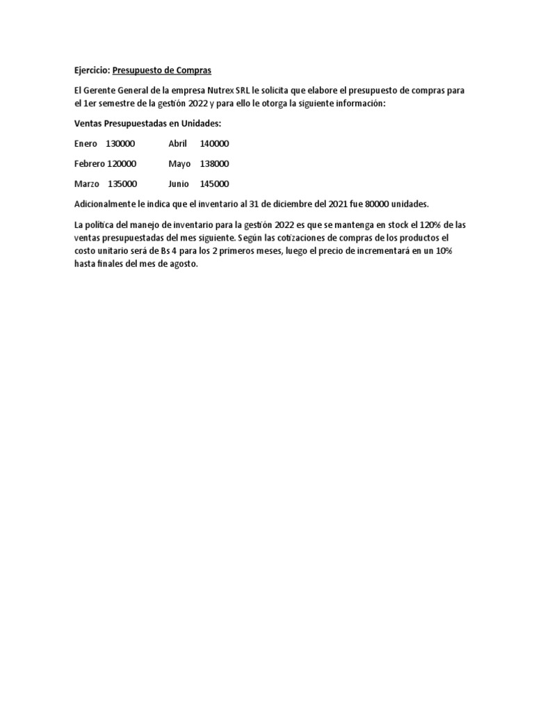 Ejemplo Presupuesto de Compras | PDF