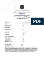 Certificate of Analysis Sheet: Organic Coconut Oil Virgin (Cocus Nucifera)