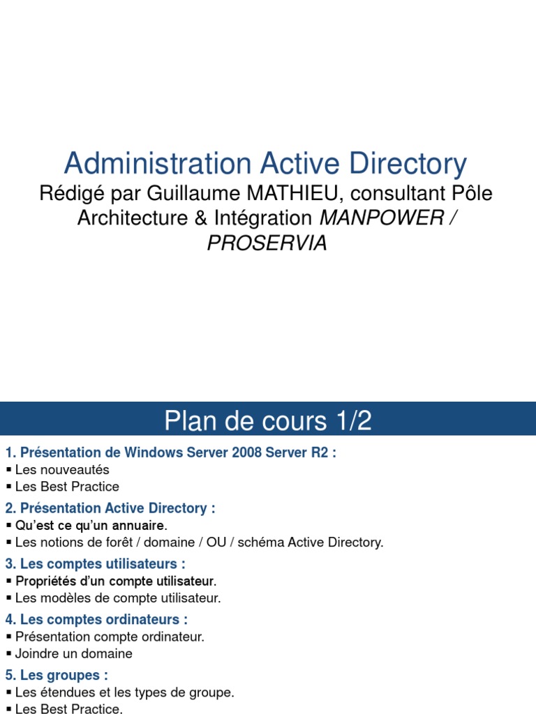 Guide complet sur Active Directory 2008 R2 | PDF | Active Directory ...