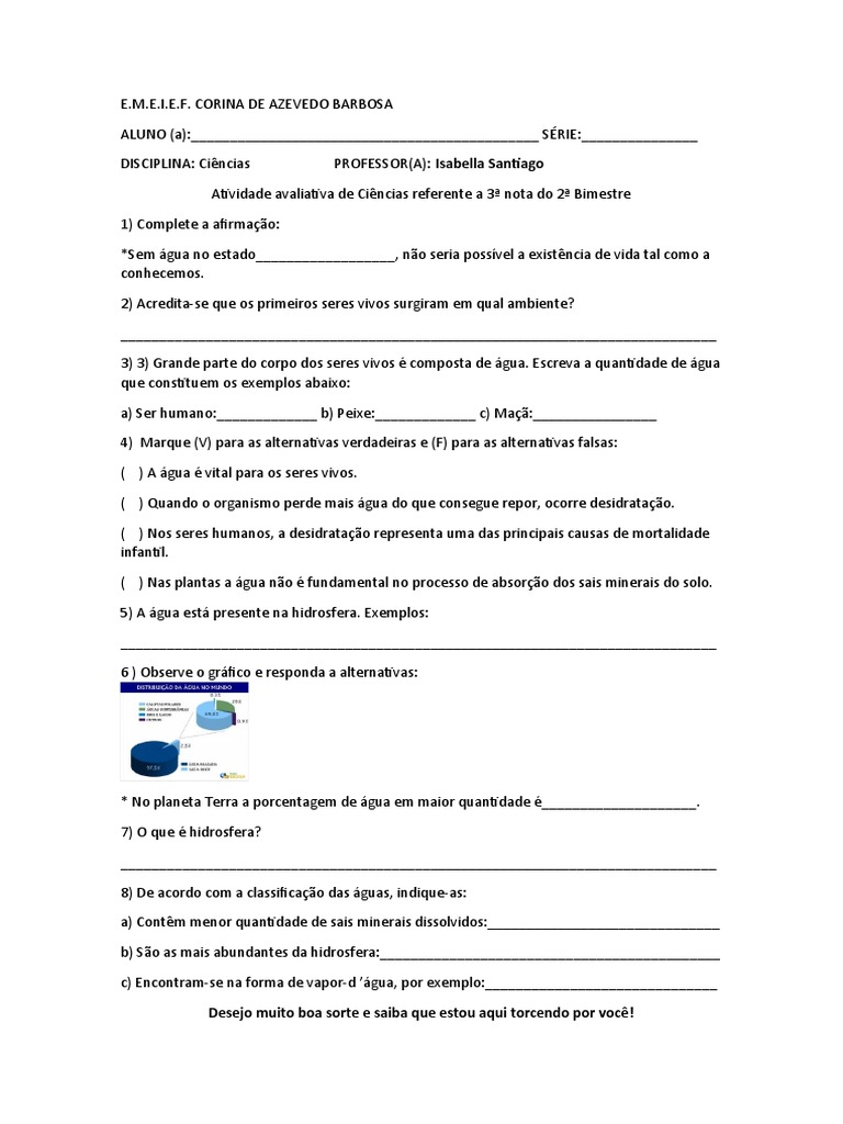 Avaliação Sobre Água - 6 Ano | PDF