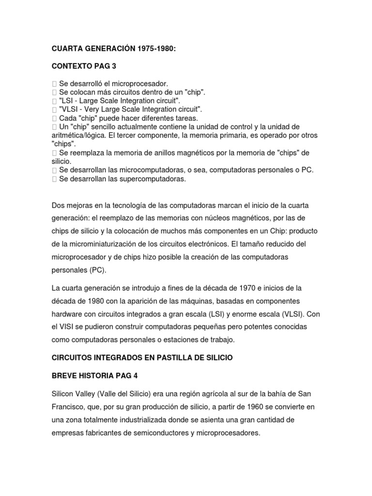Cuarta Generación de Computadoras (1975-1980) | PDF | Microprocesador ...