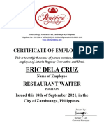 Eric Dela Cruz: Certificate of Employment