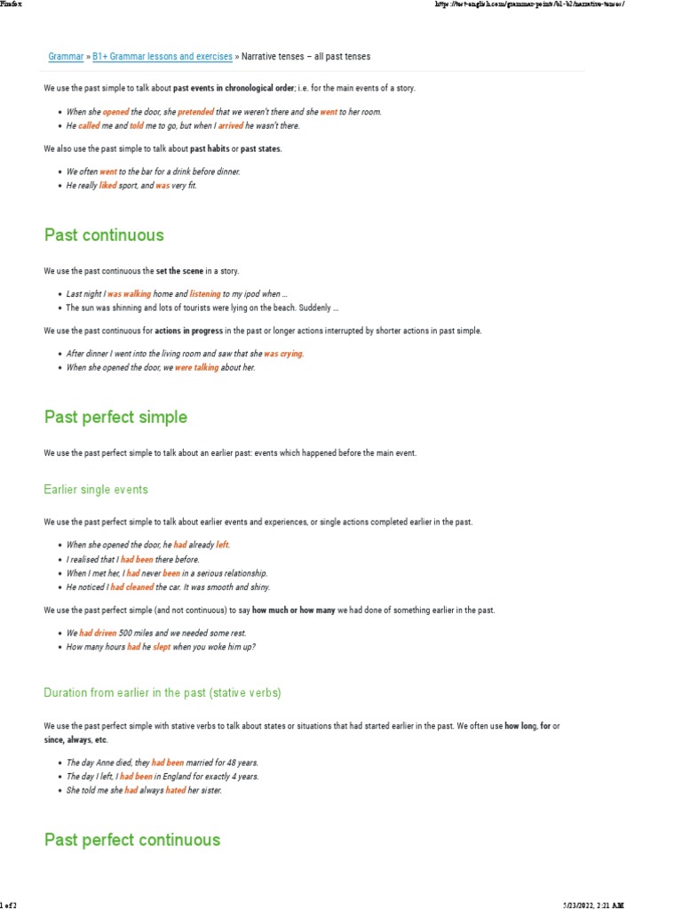 2-Narrative Tenses - All Past Tenses | PDF | Language Mechanics | Grammar