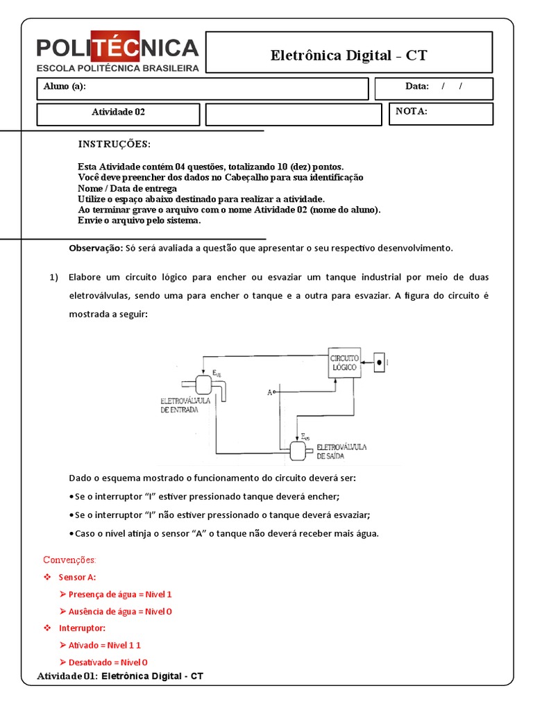 Atividade 02 - Eletrônica Digital - CT | PDF image.