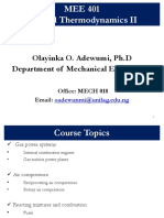 MEE 401 Applied Thermodynamics II: Olayinka O. Adewumi, PH.D Department of Mechanical Engineering