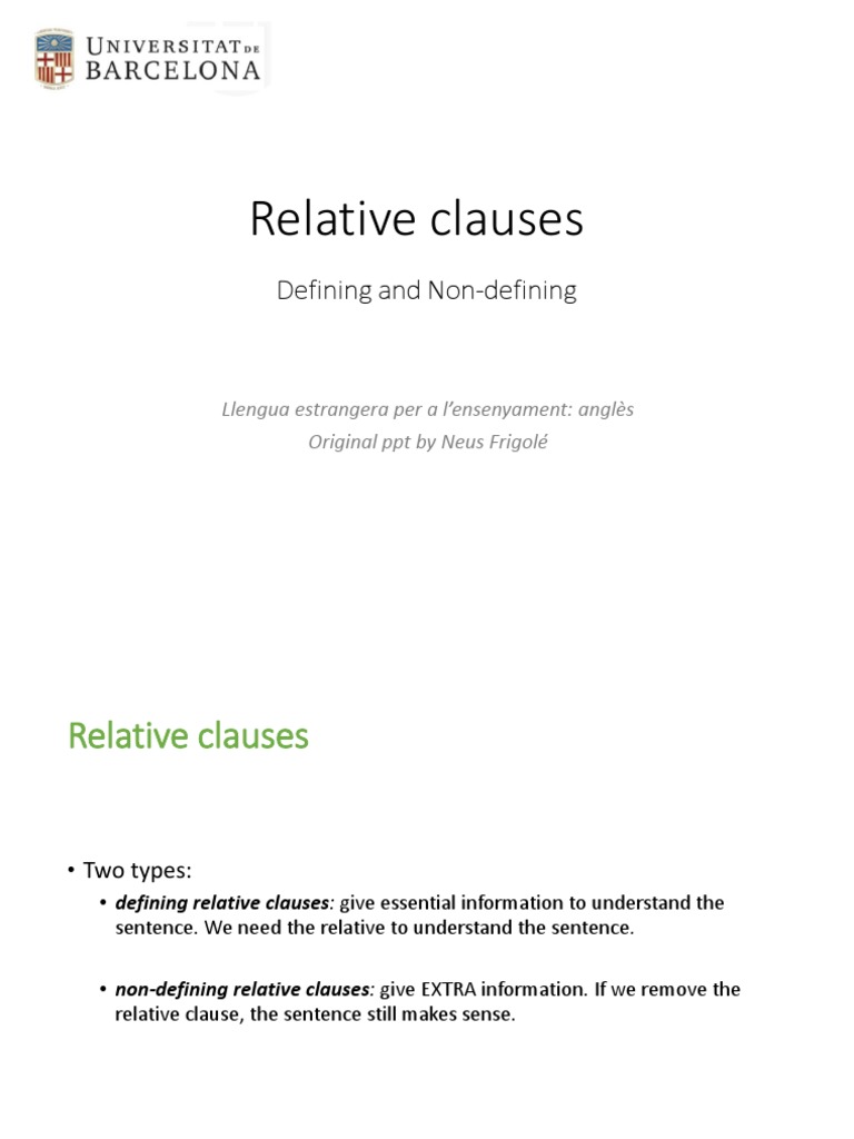 Defining vs Non-defining Relative Clauses | PDF | Sentence (Linguistics ...