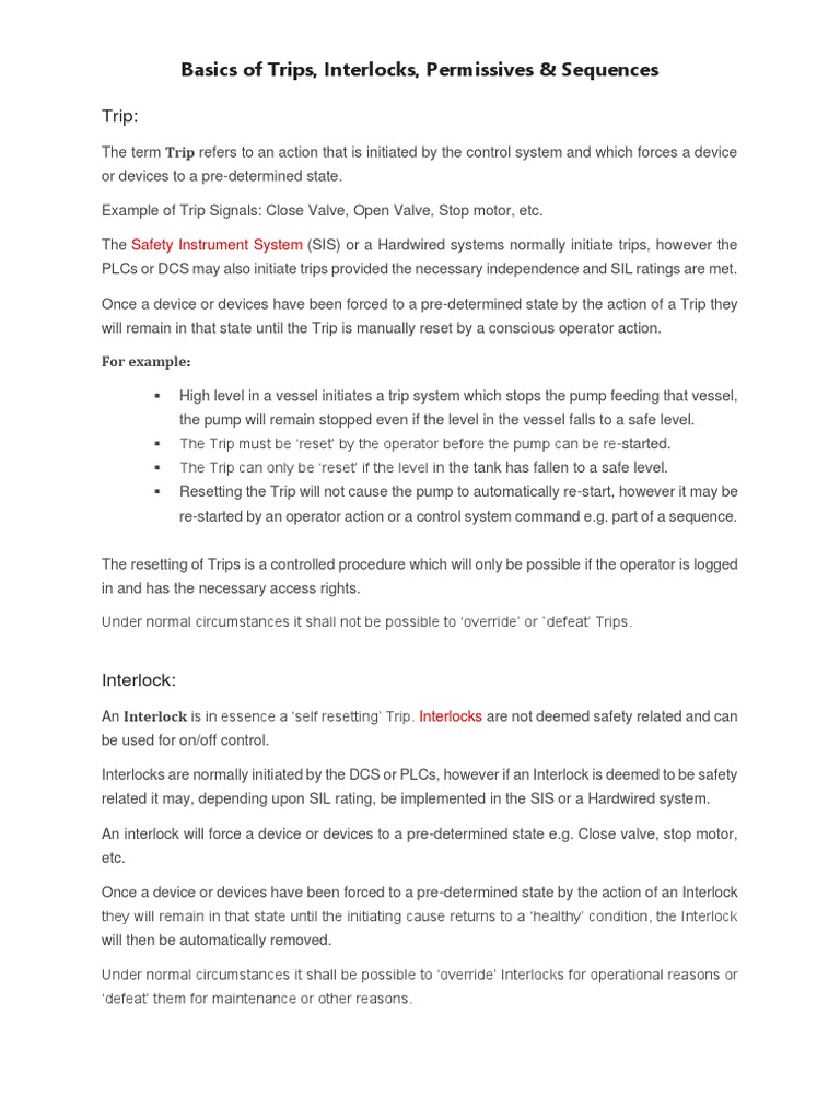 Basics of Trips, Interlocks, Permissives & Sequences Trip PDF Pump