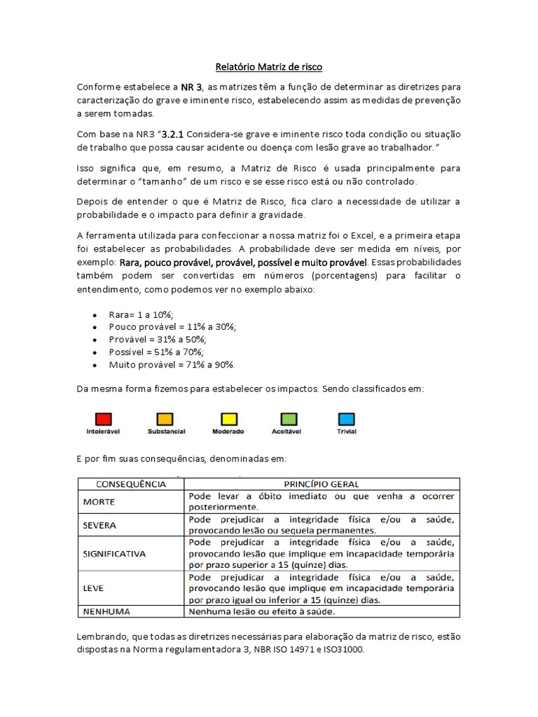 Relatório Matriz de Risco | PDF | Métodos e Materiais de Ensino