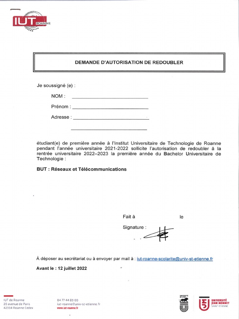 Demande Autorisation de Redoubler PDF