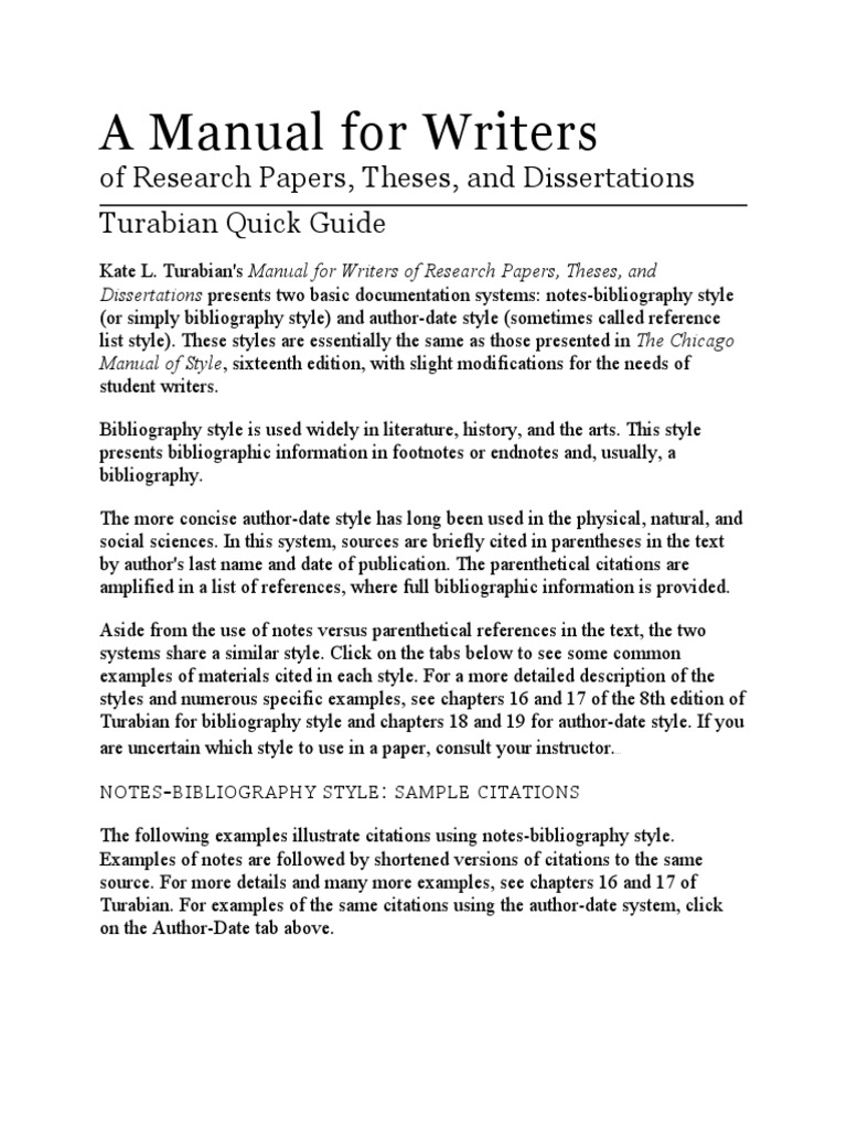 A manual for writers of research papers theses and dissertations