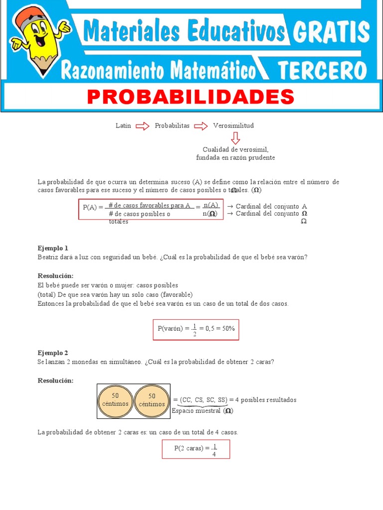 Hojas De Trabajo De Probabilidad Para La Escuela Secundaria En Formato Pdf