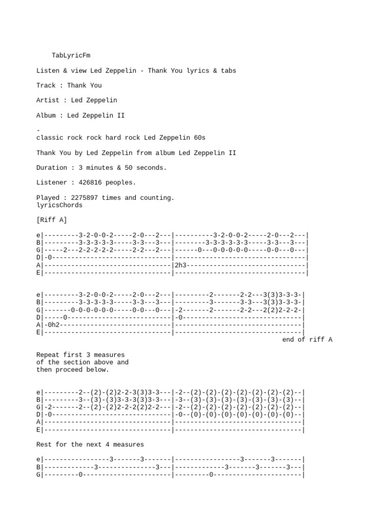 Led Zeppelin Thank You PDF Rock Music