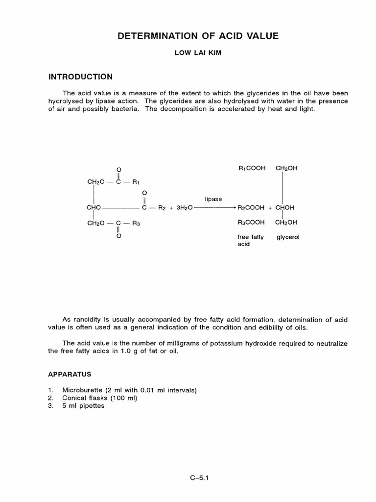 Determination of Acid Value: Low Lai Kim | PDF | Science & Mathematics