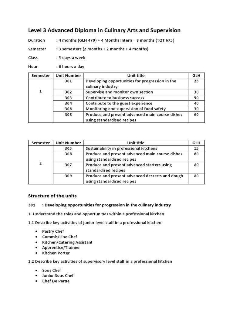 Level 3 Advanced Diploma in Culinary Arts | PDF | Food Safety | Cooking
