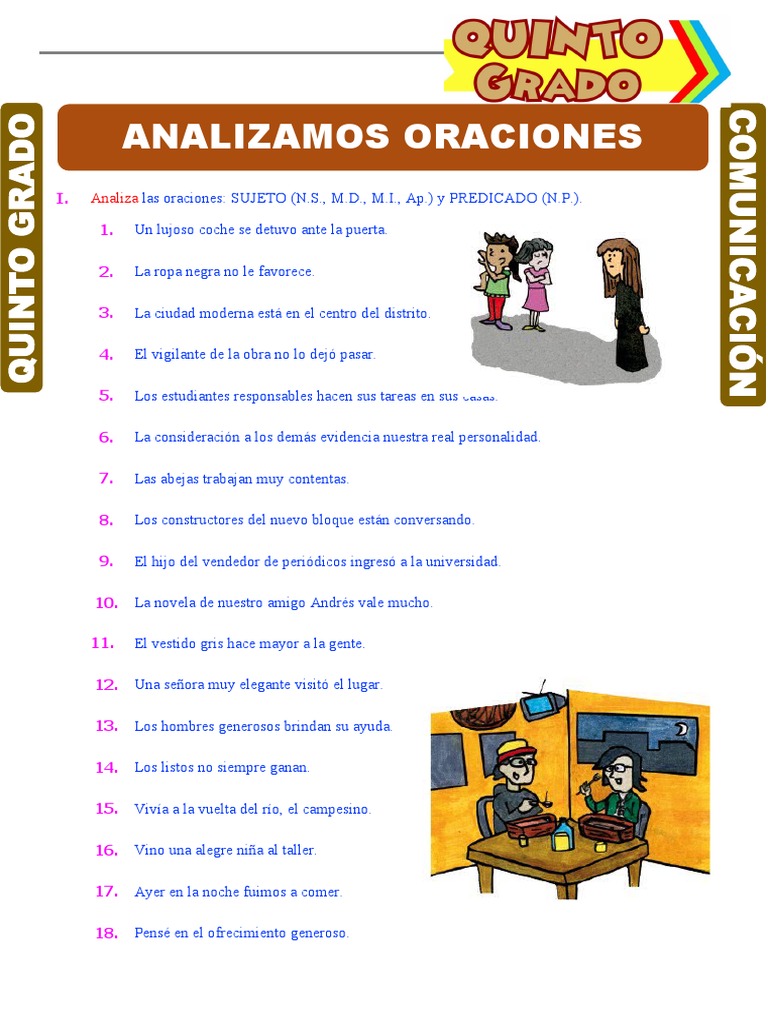 Analizamos Oraciones Para Quinto Grado de Primaria PDF