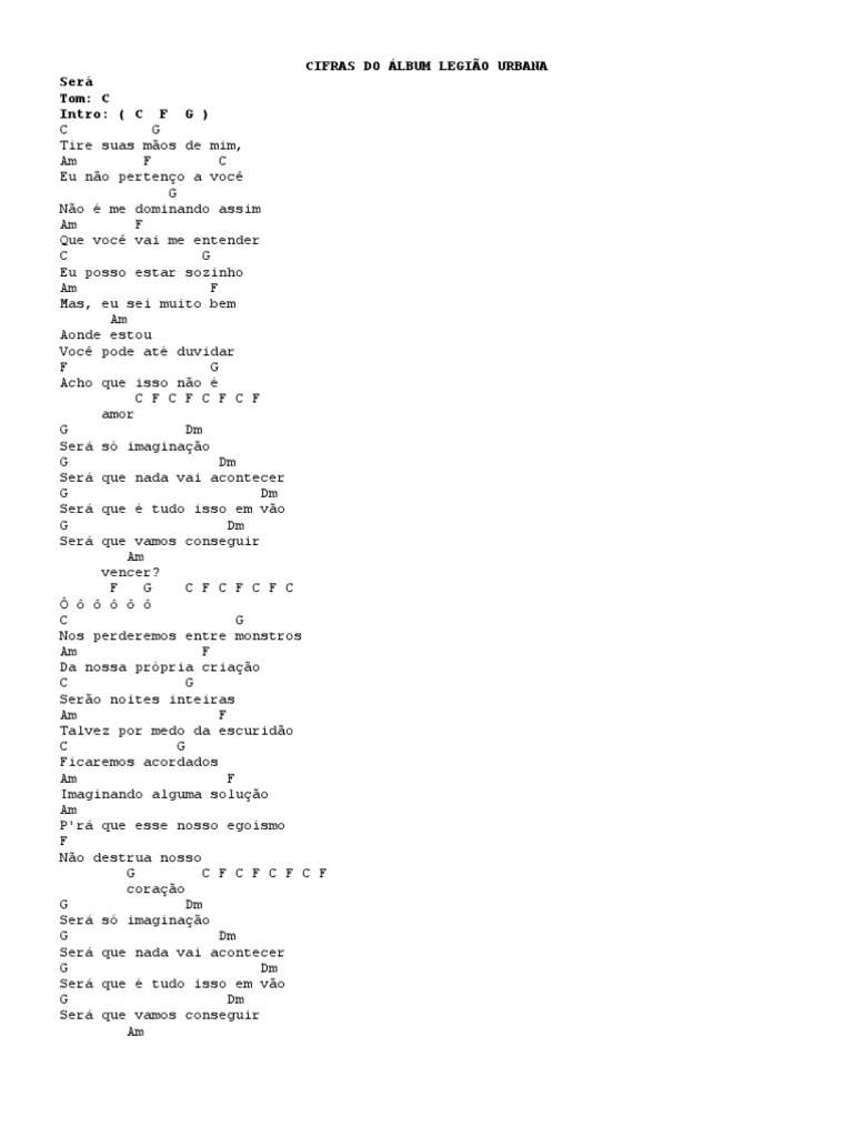 Cifras Do Álbum Legião Urbana Será Tom C Intro ( C F G )