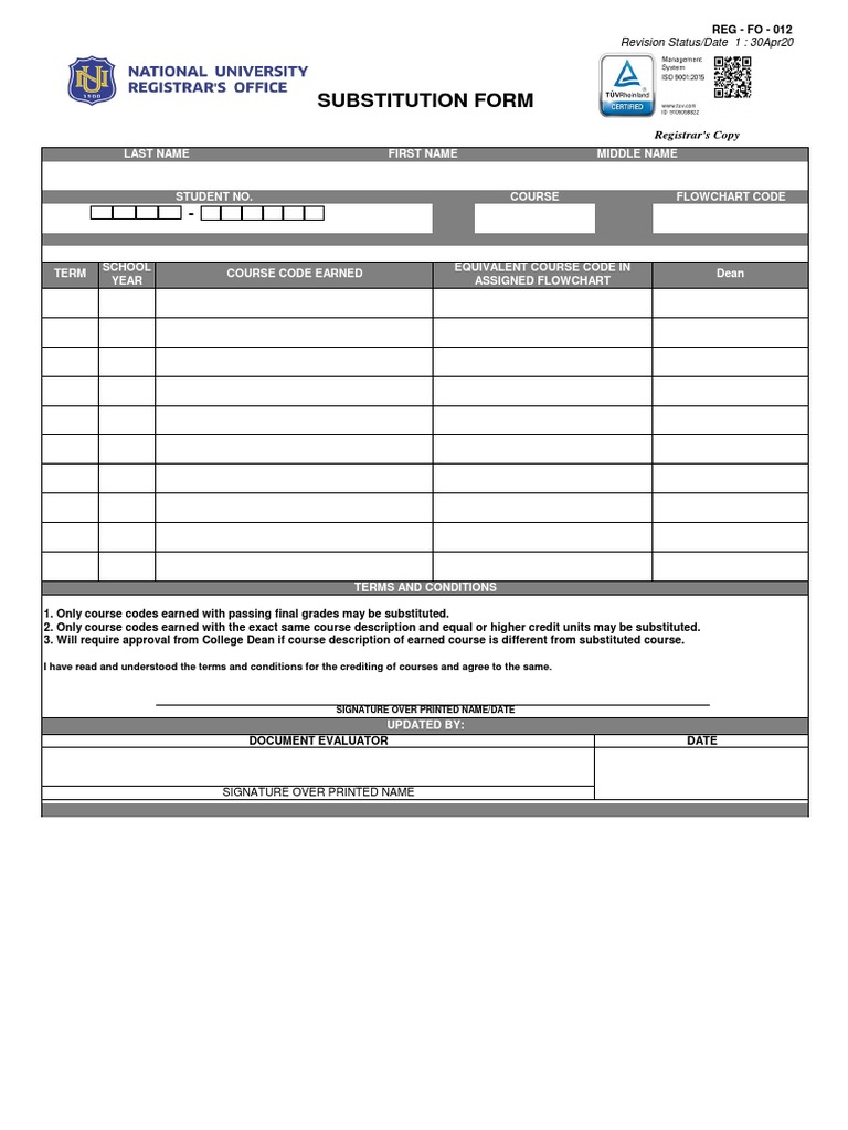 Substitution Form: First Name Middle Name Last Name | PDF | Computer ...