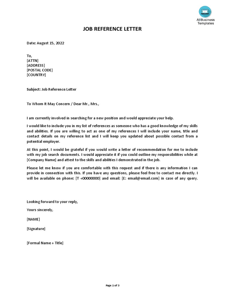 Subject: Job Reference Letter | PDF | Career & Growth