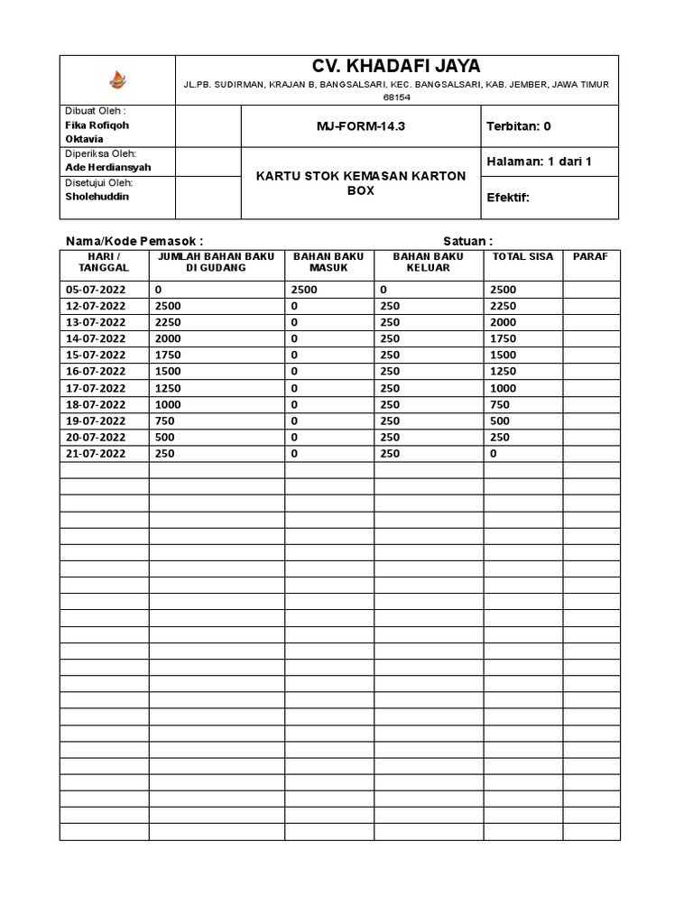 FORM-14-Kartu Stok Kemasan Karton Box14.3 - Google Dokumen | PDF